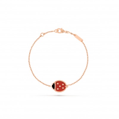 VAN CLEEF ARPELS LUCKY SPRING BRACELET, CLOSED WINGS LADYBUG - ROSE GOLD, CARNELIAN, ONYX  VCARP7R000